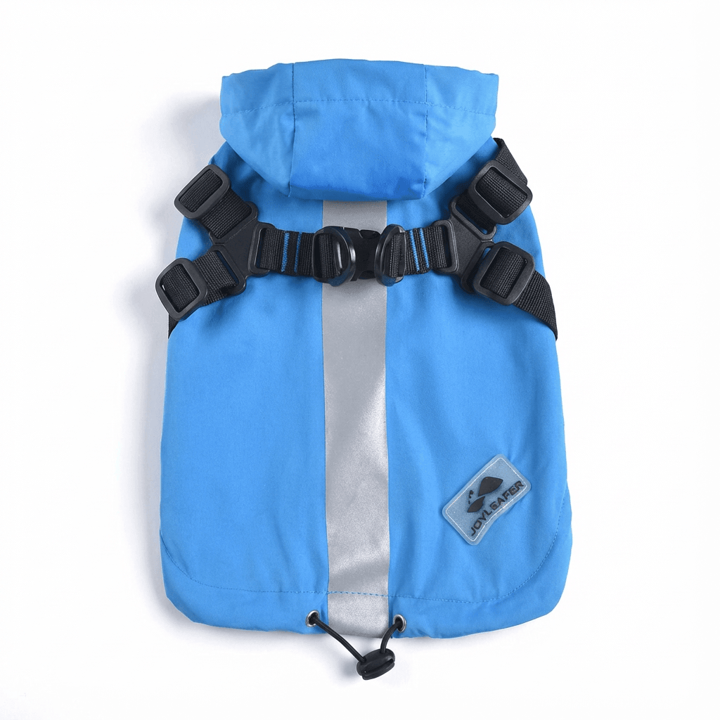 Buckle Straps Waterproof Windbreaker Dog Jacket with harness, zipper closure, and fleece lining for dogs by Dogs & Cats.