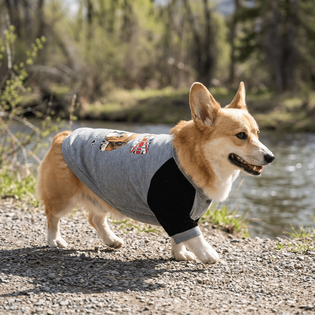Bulldog Cashmere Dog Sweater worn by a happy dog outdoors, featuring a breathable round neckline and lightweight design.