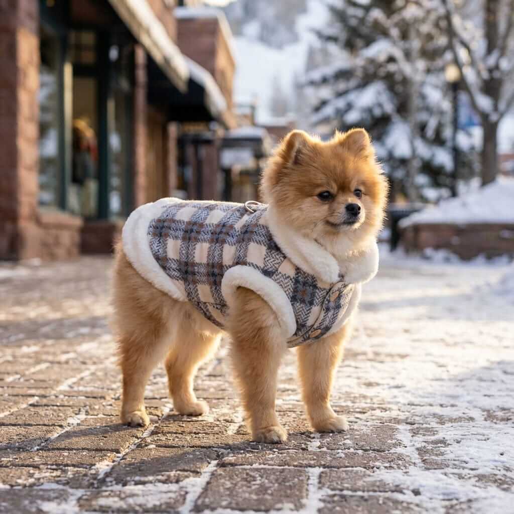 Button Up Dog Winter Coat for Dogs & Cats, featuring fur collar, button fastening, breathable & cozy design.