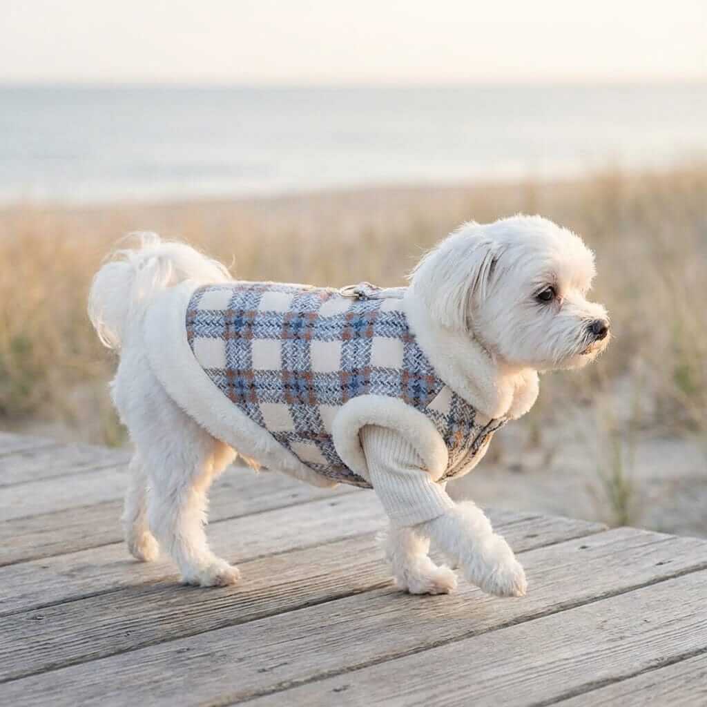 Button Up Dog Winter Coat for Dogs & Cats with fur collar and fleece lining, lightweight and breathable, perfect for cold weather.