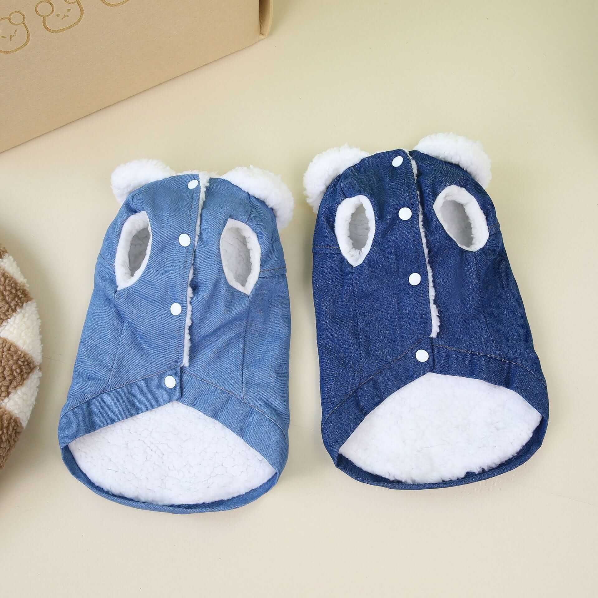 Chic Corgi Denim Dog Coat - stylish dog coat with plush padding, perfect for short-legged breeds like Corgis by Dogs & Cats.