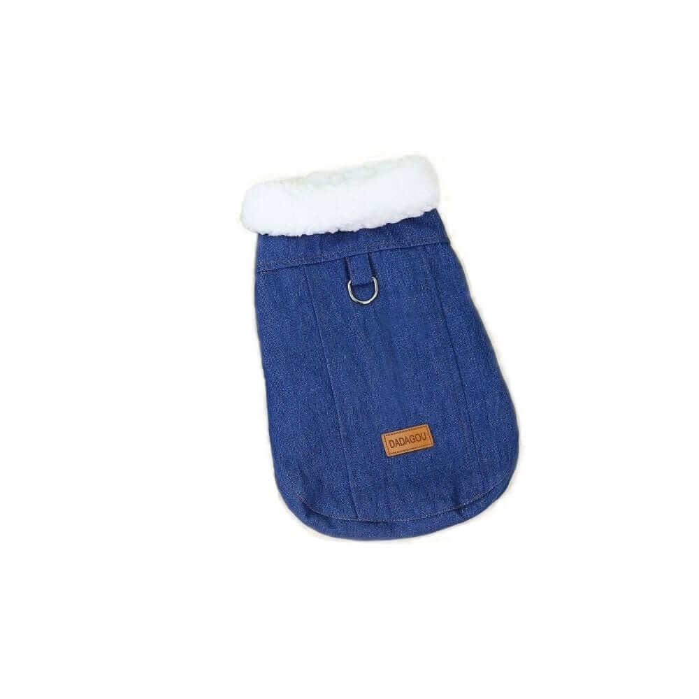 Chic Corgi Denim Dog Coat, cozy denim dog coat with plush lining, perfect for winter, by Dogs & Cats.