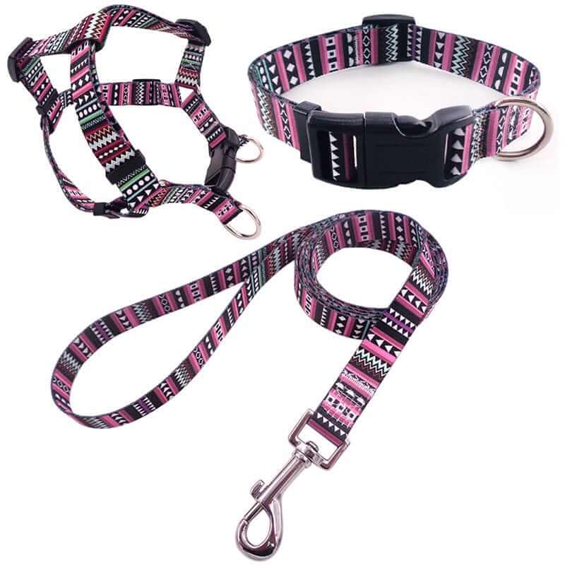 ChicPaws Dog Harness Set featuring adjustable harness, matching collar, and comfortable leash for stylish dog outings.