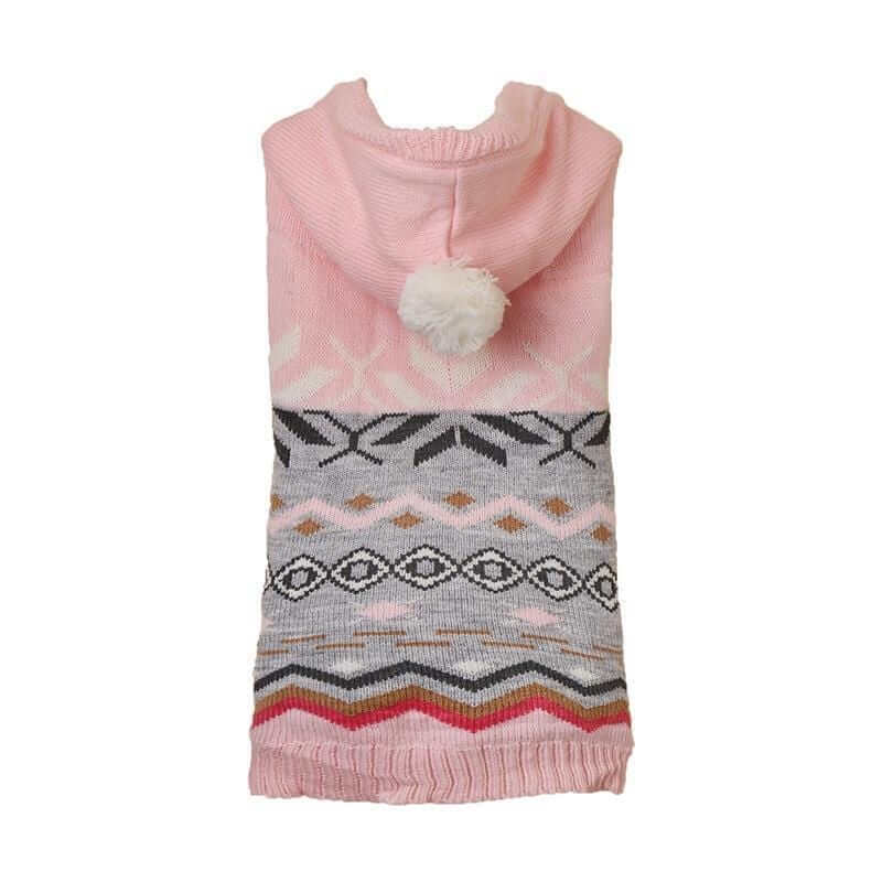 Classic Diamond Pet Sweater for Dogs & Cats with pink hood and stylish pattern for warmth and comfort.