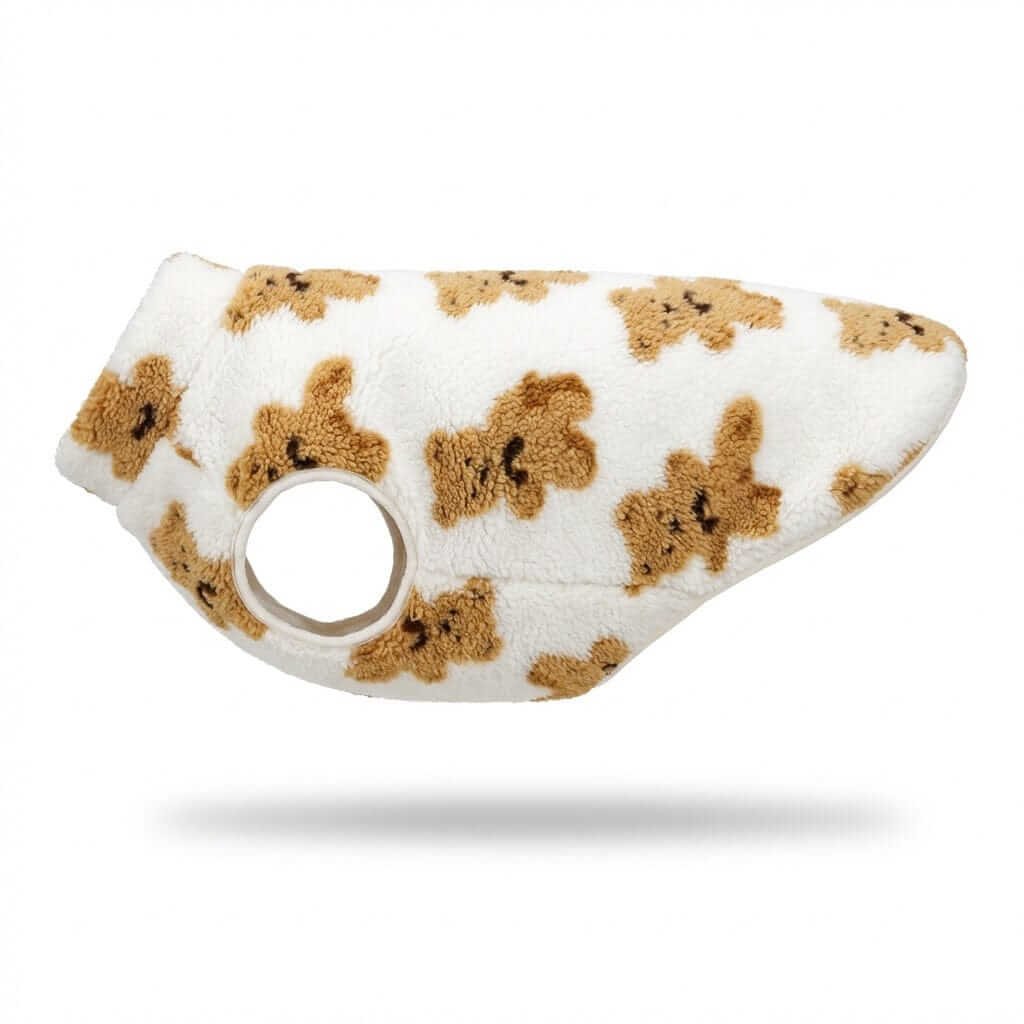 CloudFleece Comfort Vest for dogs & cats, ultra-soft fleece jacket with teddy bear print, lightweight thermal warmth.