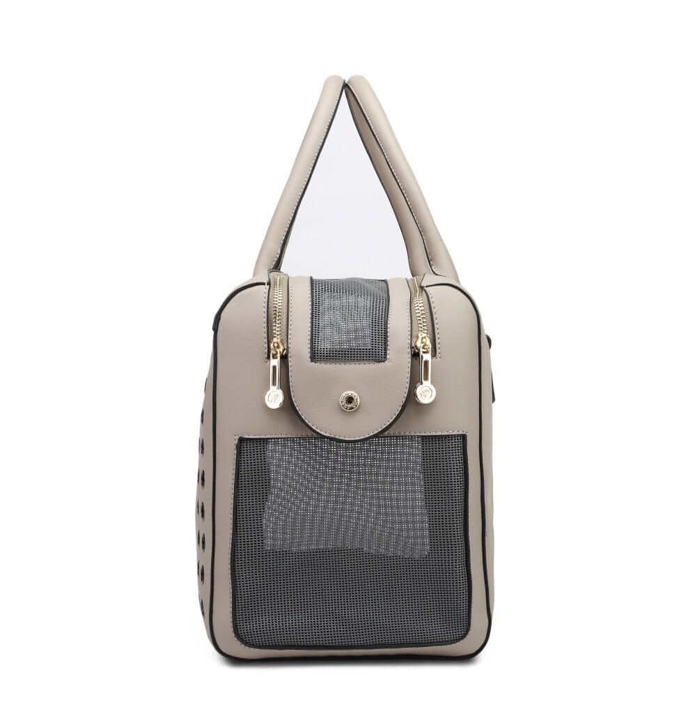 Comfort Pet Travel Tote, stylish pet carrier for dogs & cats, breathable design, convenience for travel.
