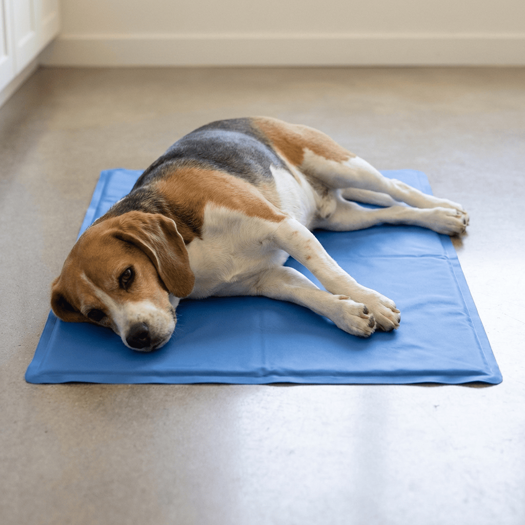 Cool Teddy Mattress for Pets cooling mat with a dog relaxing, soft and soothing for dogs and cats.