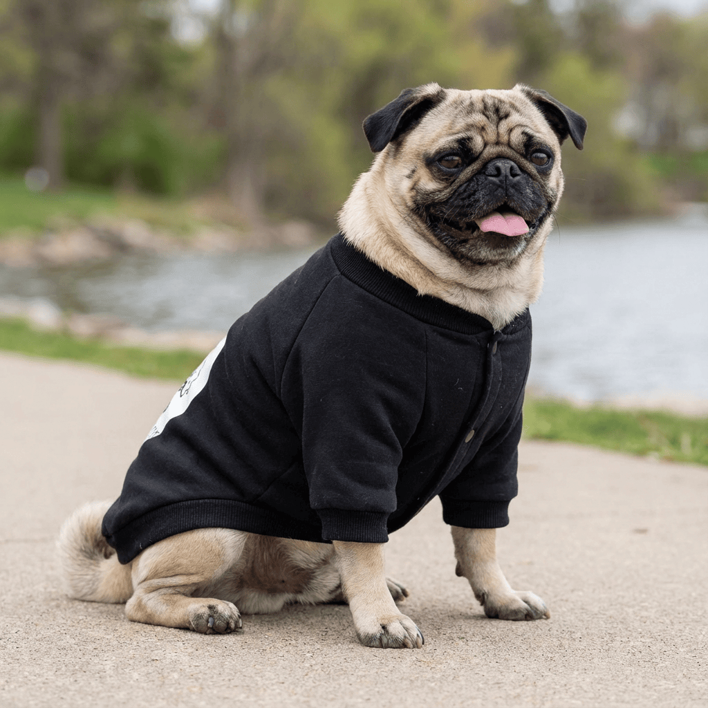 Pug wearing Corgi Button Up Sweater with button closure, round neckline, and lightweight feel by Dogs & Cats.