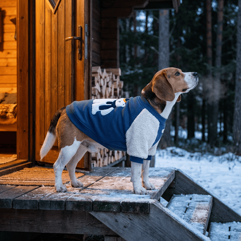 Cozy Bear Dog Hoodie on a stylish Beagle, perfect for cool weather outings by Dogs & Cats.