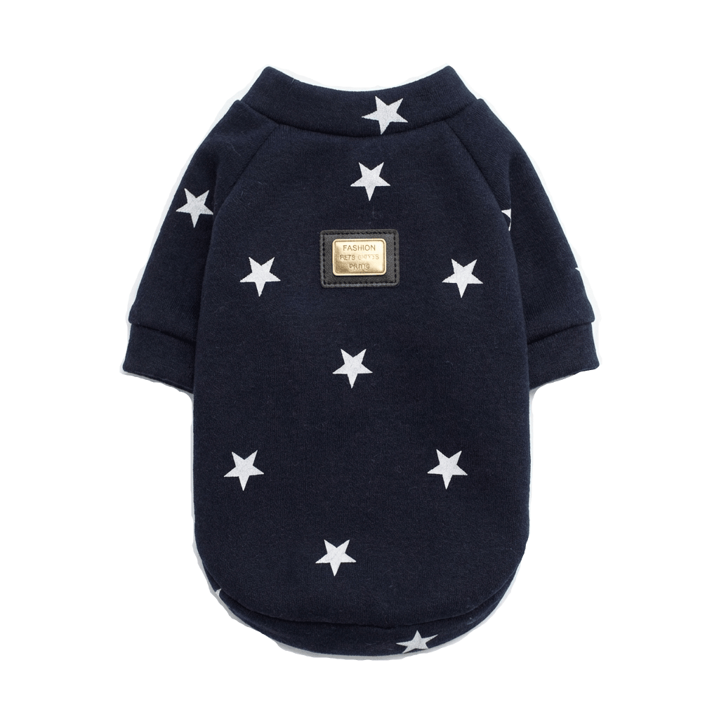 Cozy Star-Print Dog Pullover, windproof pet jacket for dogs & cats, stylish star pattern, perfect for winter.