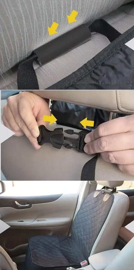 CozyRide Deluxe Dog Car Booster Seat installation process, featuring secure straps and attachments for safety.