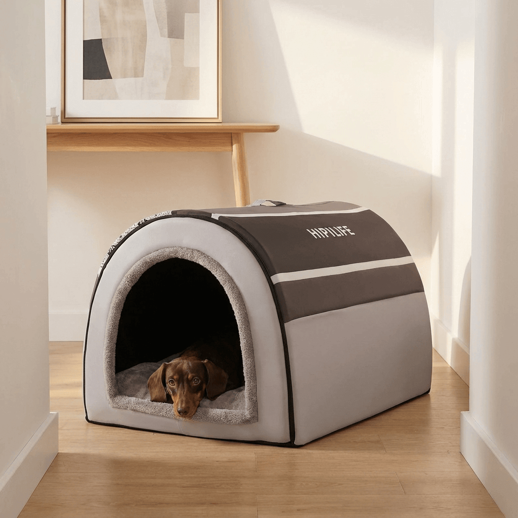CozyWarm Dog House for medium and large dogs, insulated and stylish, ensuring warmth and comfort during colder months.