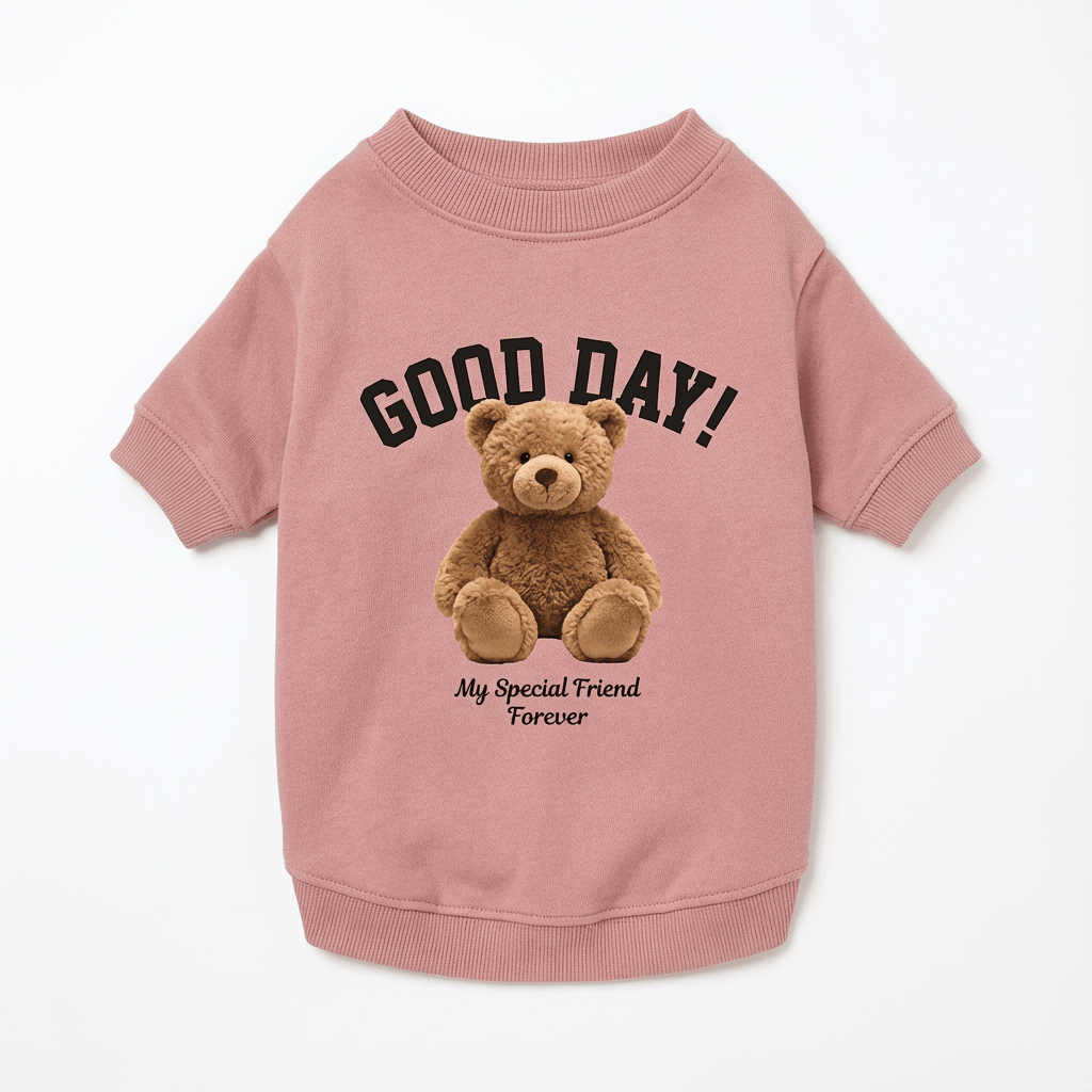 CuddleBear Pet Sweater, cozy pet outfit for dogs and cats, features plush teddy bear design, keeps pets warm and adorable.