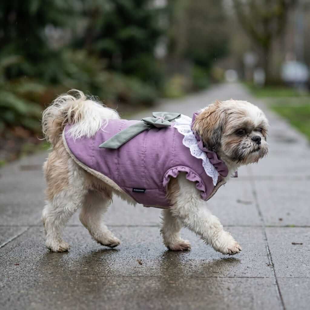 Dazzling Lace Collar Winter Dog Coat for Dogs & Cats, featuring buttery soft fabric and lace collar, perfect for stylish pets.