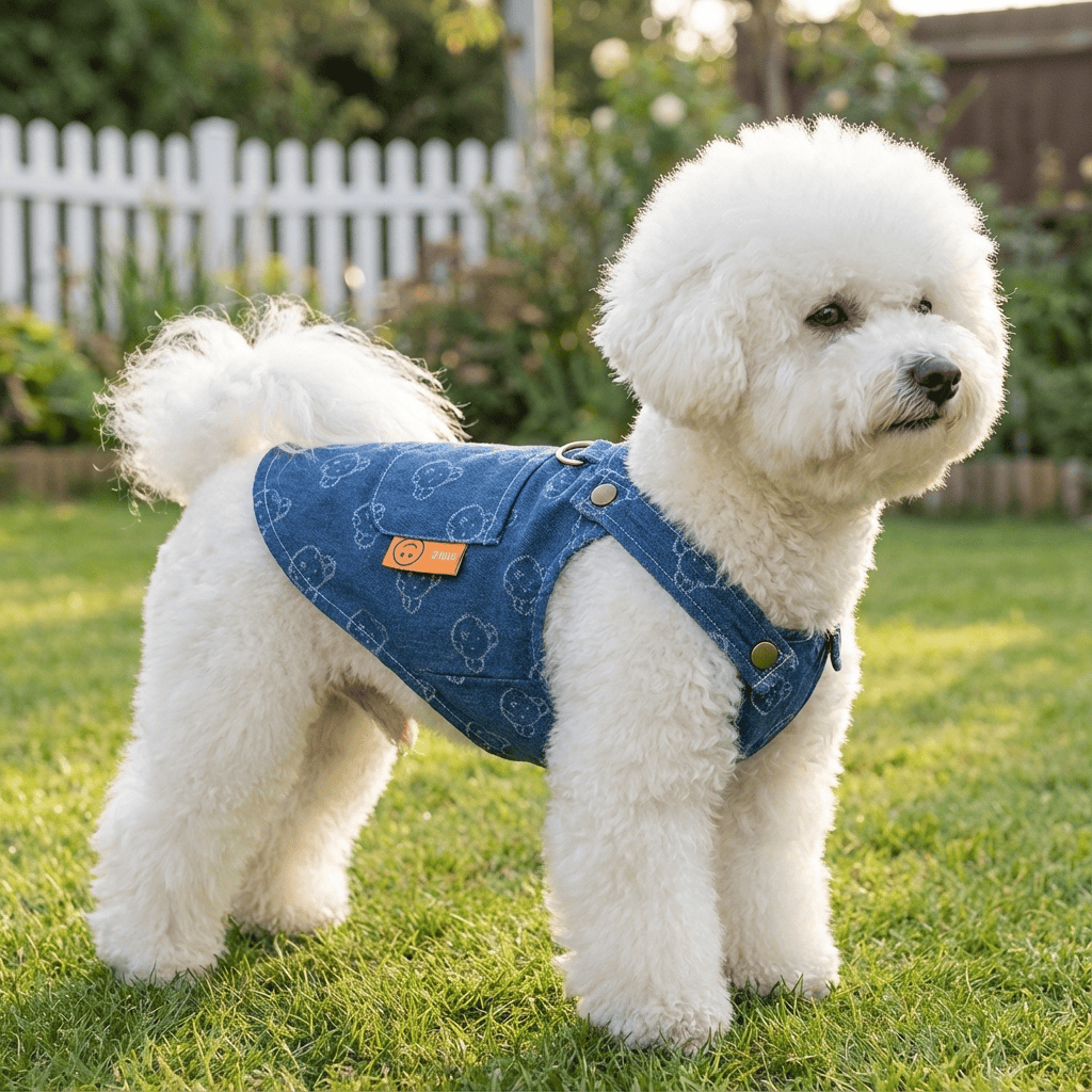 Denim Princess Dog Dress for small dogs, stylish denim design by Dogs & Cats, perfect for spring and autumn walks.