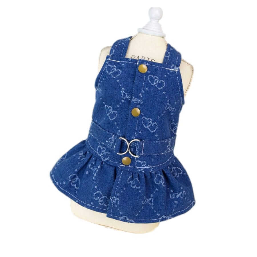 Denim Princess Dog Dress - stylish denim dress for small dogs, featuring cute design, by Dogs & Cats brand.