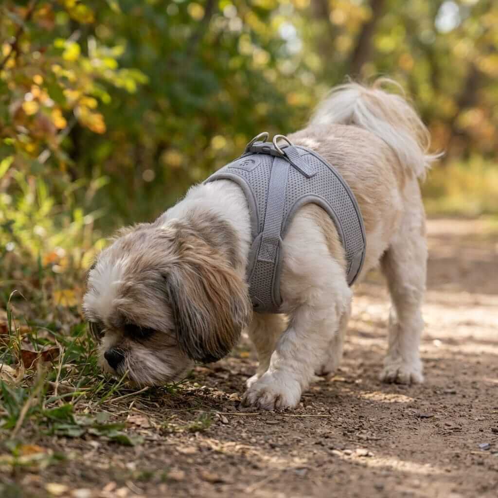 Dog Harness Leash Set on a dog, featuring comfort and adjustable fit for Dogs & Cats.