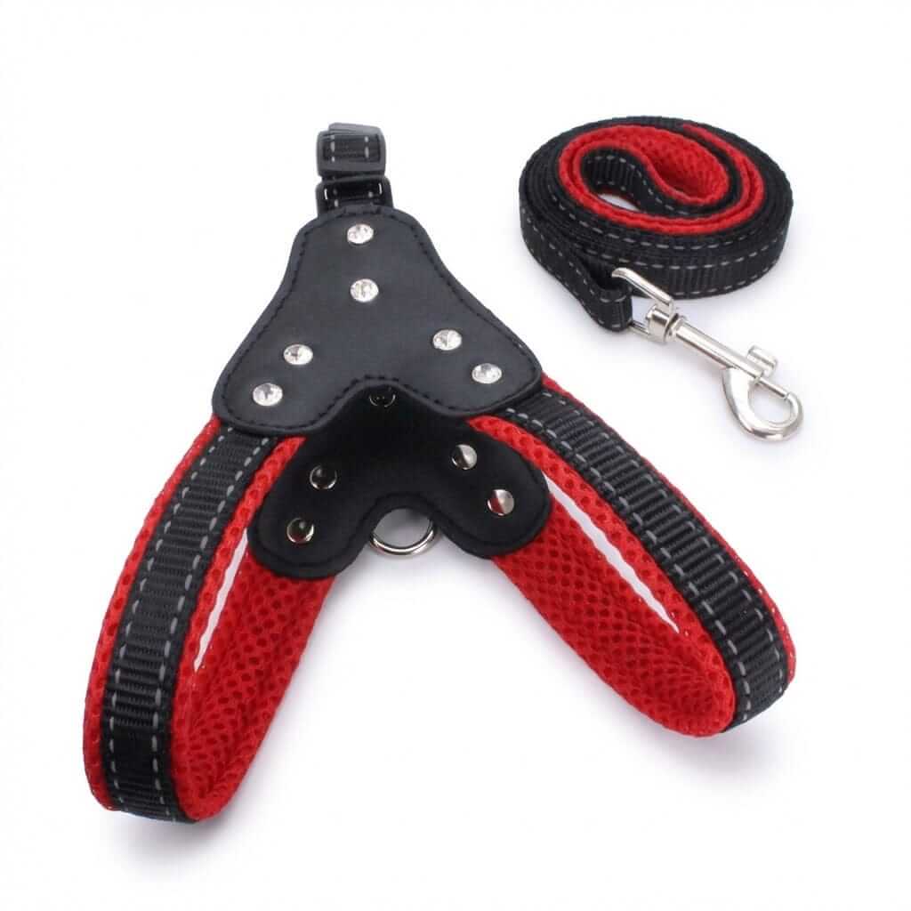 Dog Triangle Chest Strap in red, soft padded fabric with durable leash for dogs and cats.