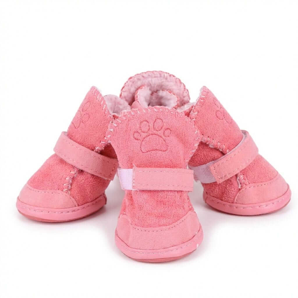Dog Warm Teddy Boots in pink, featuring water-resistant and anti-slip soles for dog safety.