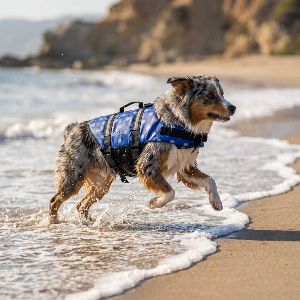Dog's Life Jacket for dogs, featuring adjustable straps and comfortable velcro. Perfect for outdoor water activities.