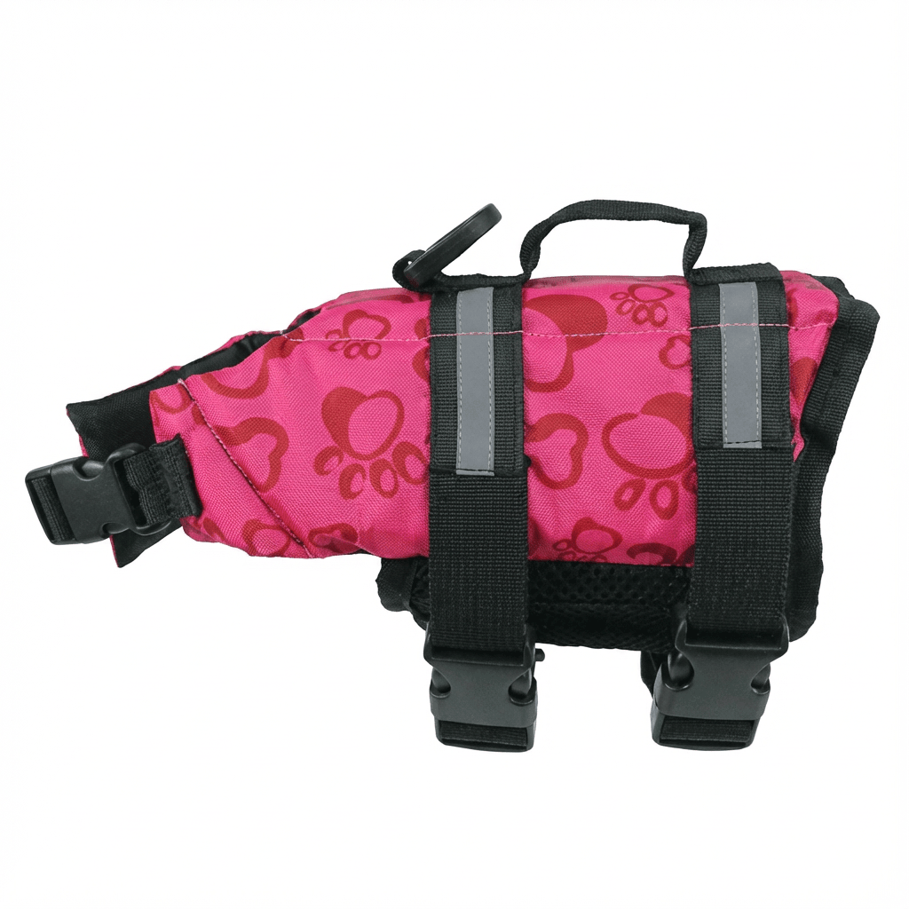 Dog's Life Jacket for Dogs & Cats, featuring adjustable straps and comfortable velcro fastening, perfect for swimming.