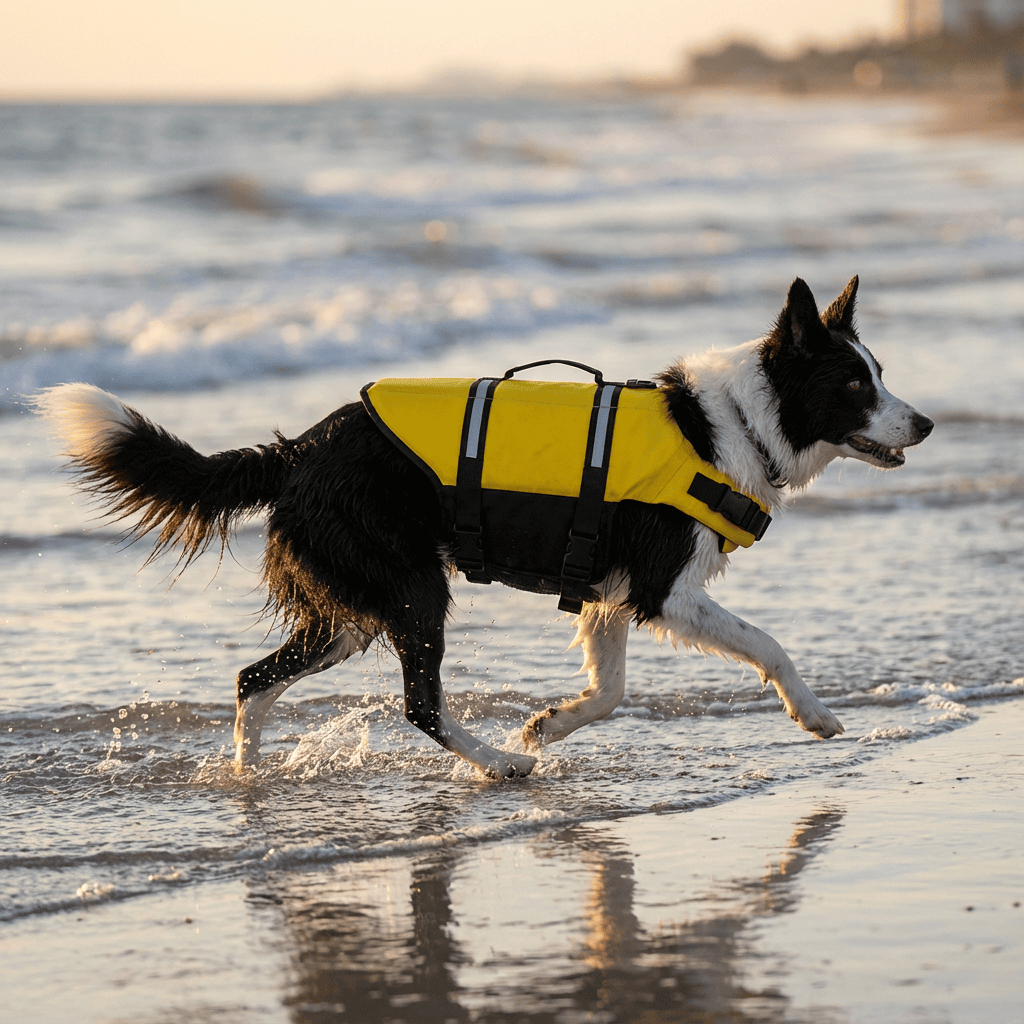 Dog's Life Jacket for dogs, featuring adjustable straps and comfortable design, perfect for safe swimming.
