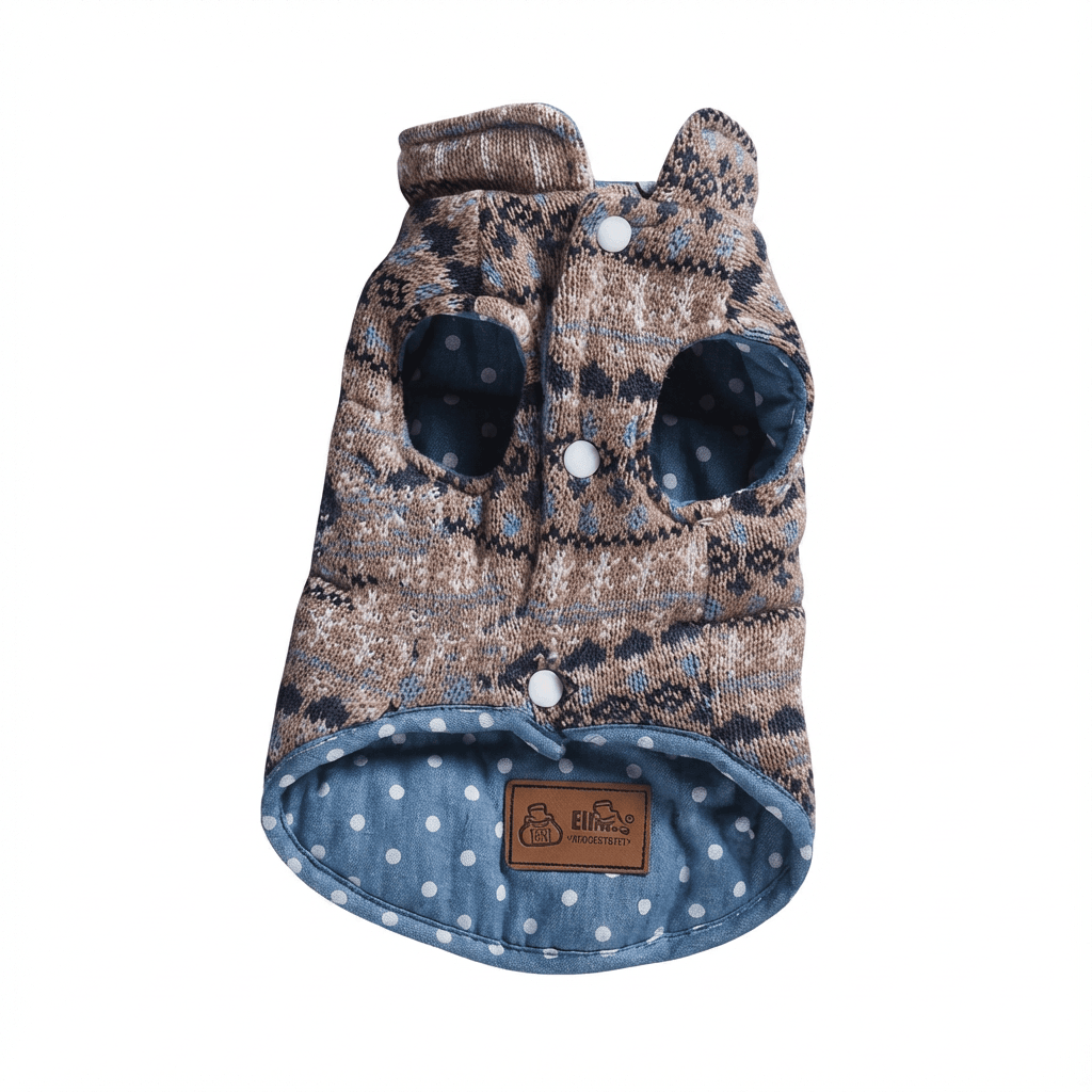 Double-Sided Casual Polka-dot Knitted Dog Vest by Dogs & Cats, soft, lightweight, breathable vest with convenient buttons.