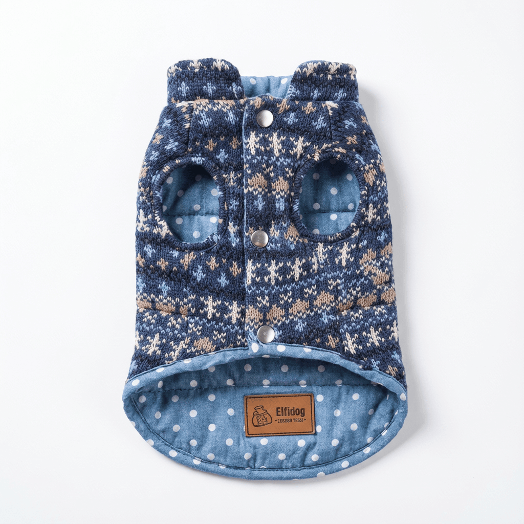 Double-Sided Casual Polka-dot Knitted Dog Vest from Dogs & Cats brand, features soft, breathable material with convenient buttons.