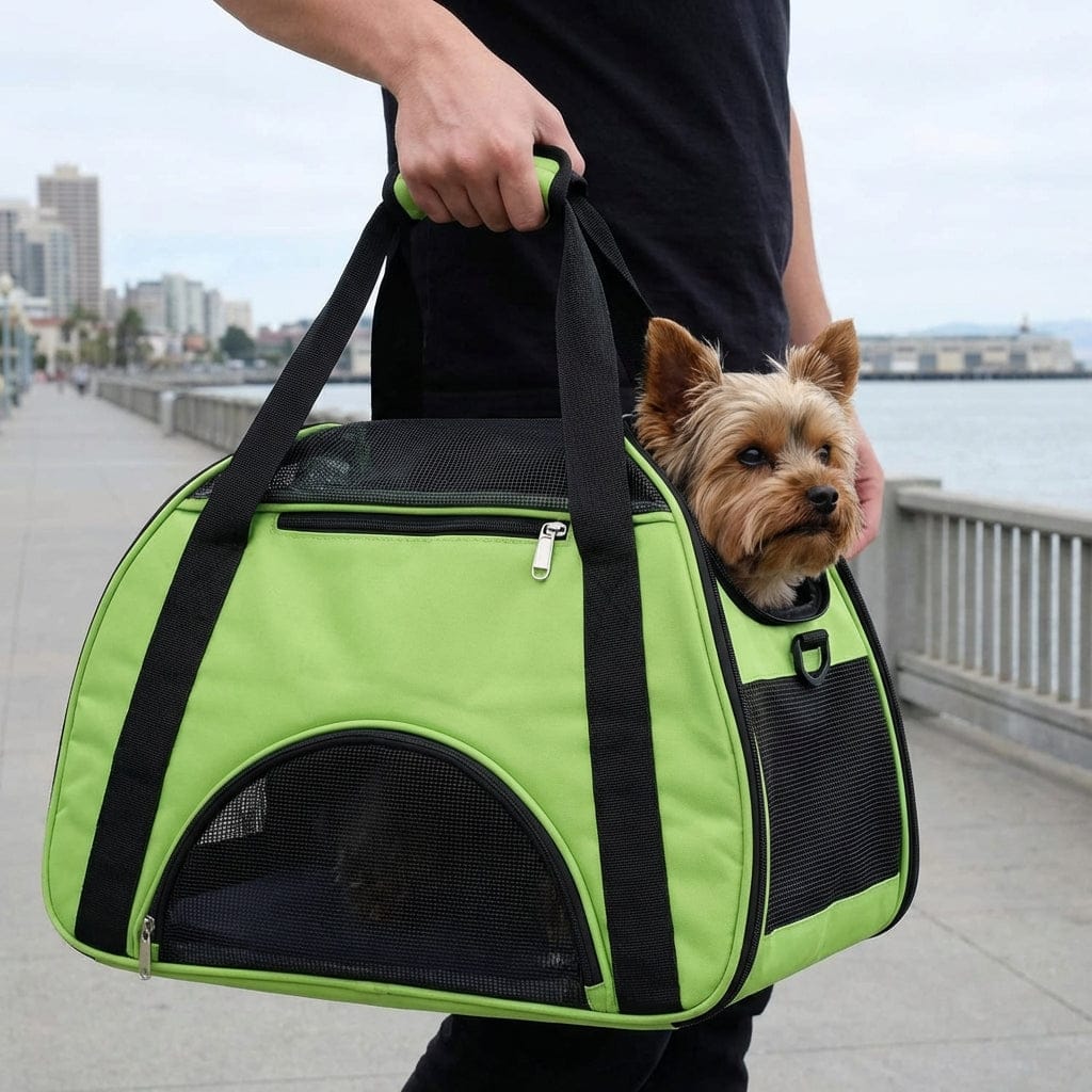Easy & Comfortable Pet Carrier Bag for Dogs & Cats, showcasing roomy design and breathable features for pet comfort.