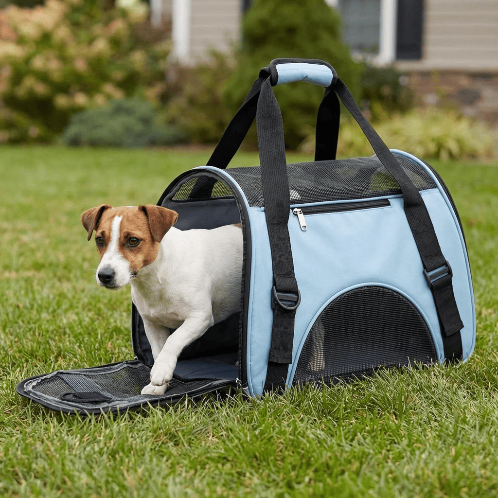 Easy & Comfortable Pet Carrier Bag for dogs and cats with roomy design and breathable mesh windows.