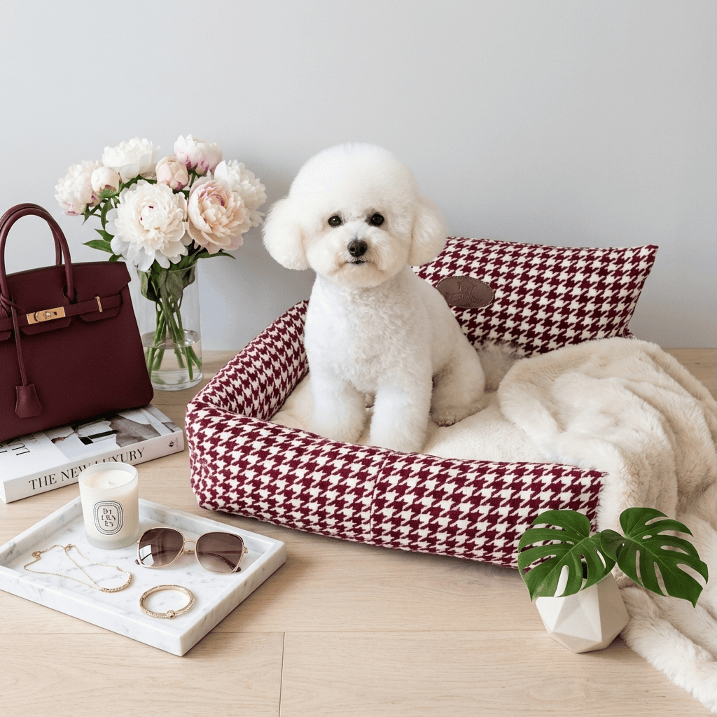 Eco-Friendly Luxury Orthopedic Pet Bed with stylish houndstooth pattern, perfect for dogs and cats, offering comfort and support.