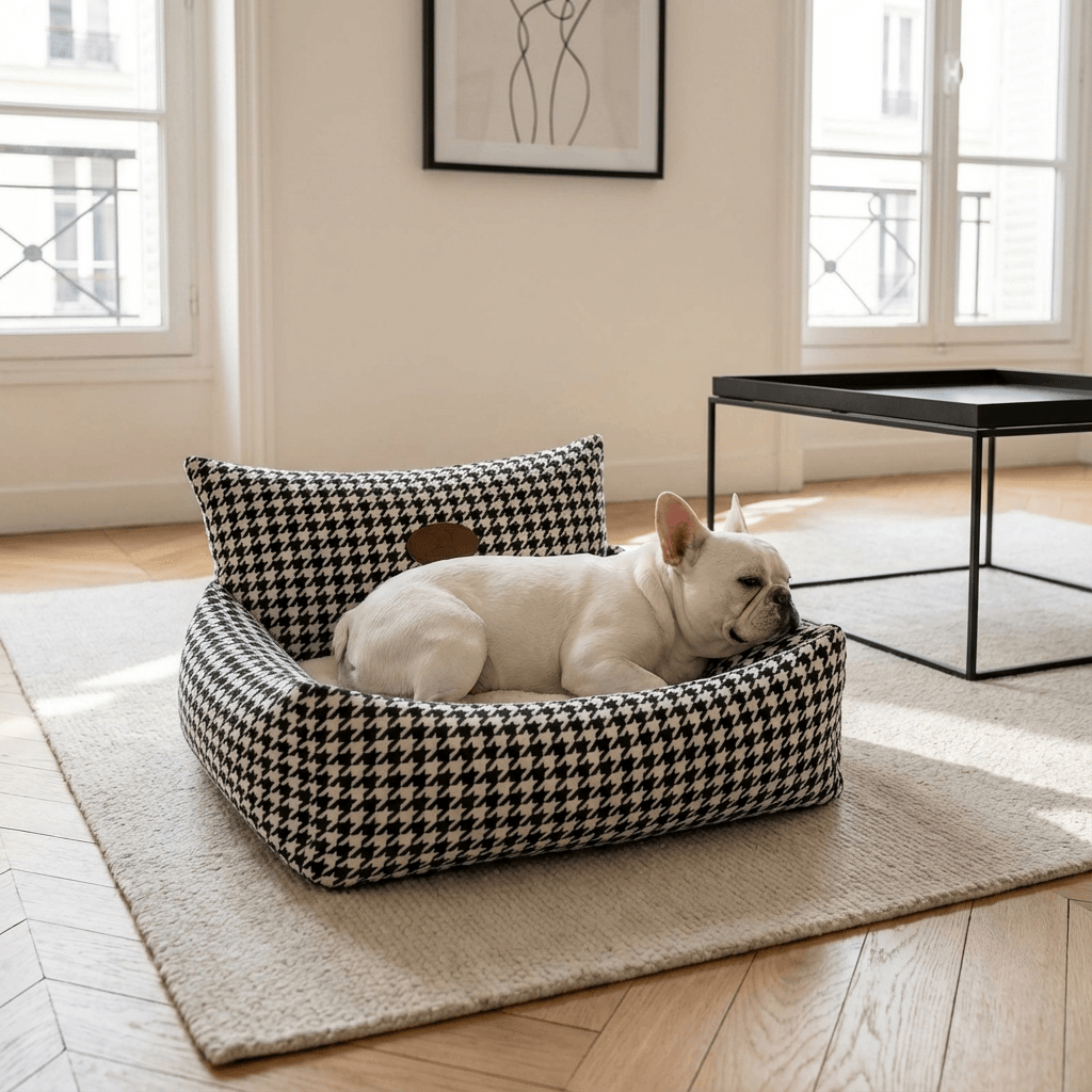 Eco-Friendly Luxury Orthopedic Pet Bed with stylish houndstooth pattern for dogs and cats.