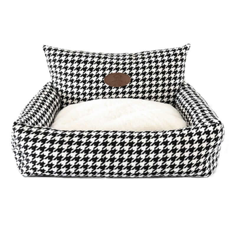 Eco-Friendly Luxury Orthopedic Pet Bed in stylish houndstooth pattern for dogs and cats with washable design.