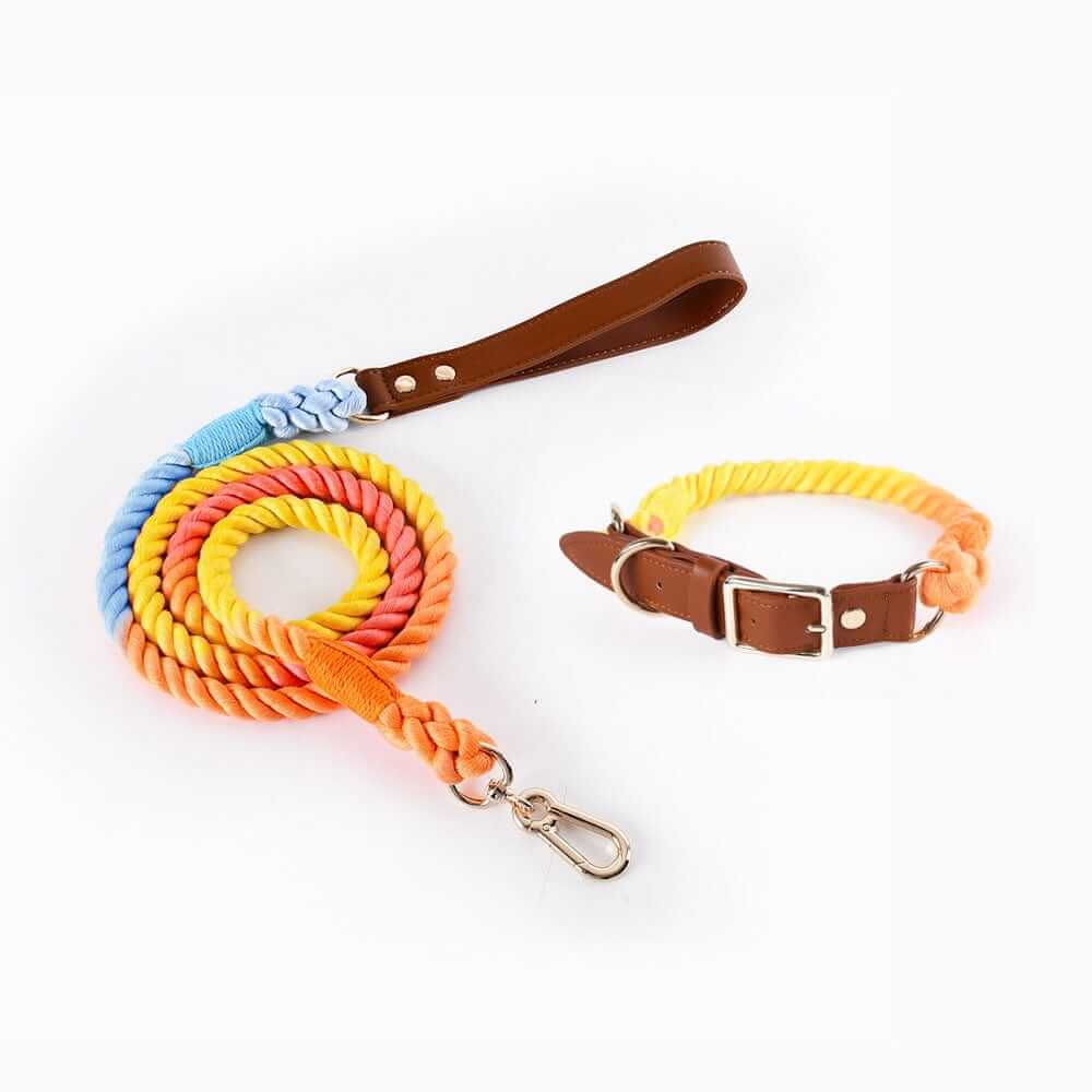 EleganceBound Collar Set - stylish cotton rope collar and leash set for Dogs & Cats, featuring vibrant colors and premium leather.
