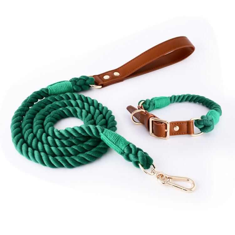EleganceBound Collar Set, cotton & leather collar and leash for dogs, features premium durability and style.