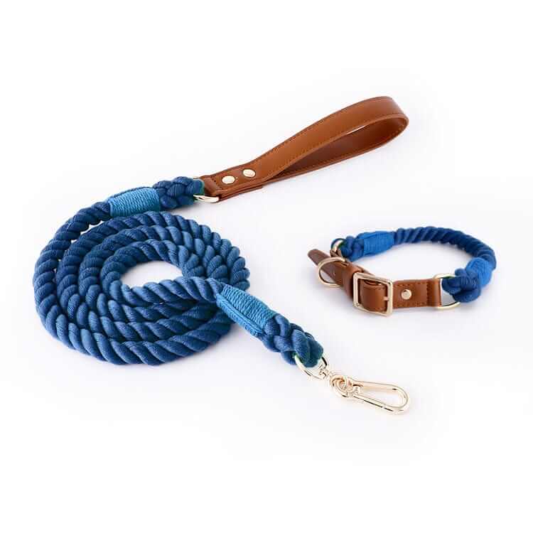 EleganceBound Collar Set: stylish cotton & leather collar and leash for dogs by Dogs & Cats brand.