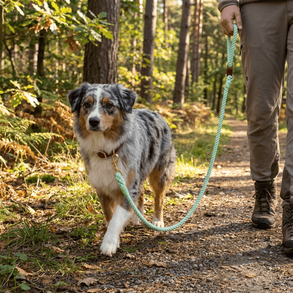 EleganceBound Collar Set for dogs, featuring woven cotton rope and premium leather, perfect for stylish walks.