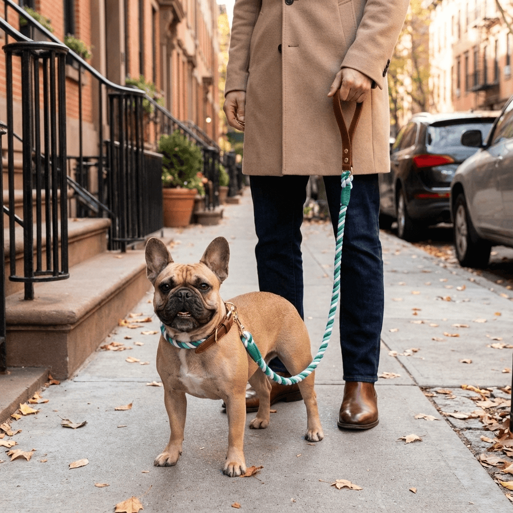 EleganceBound Collar Set for dogs featuring soft cotton rope and leather, stylish and functional design, by Dogs & Cats.