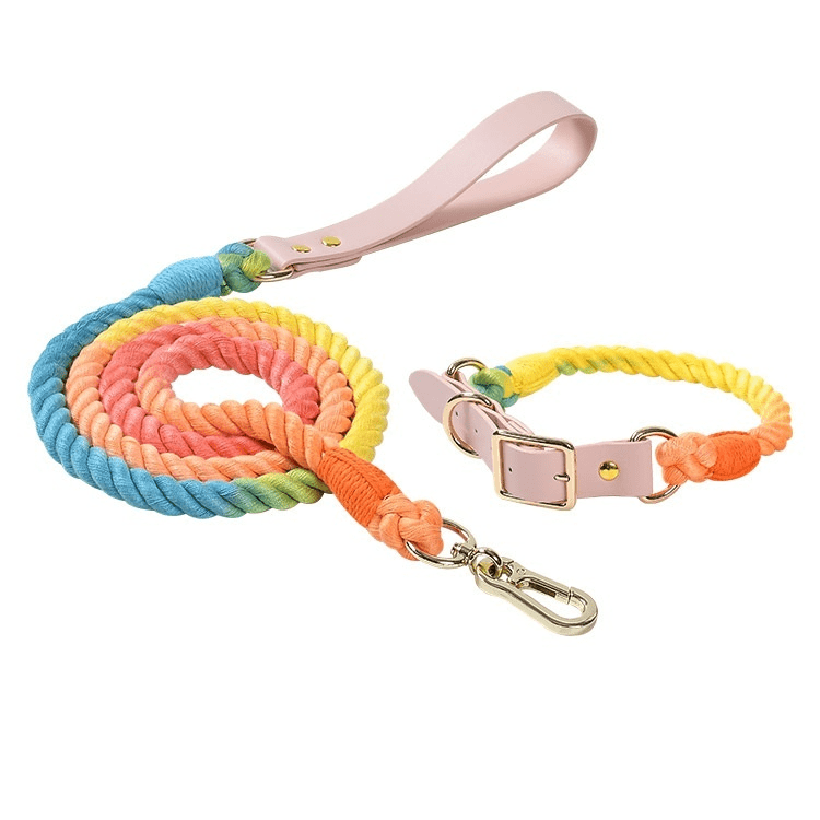 EleganceBound Collar Set - Cotton & Leather, colorful leash and collar for Dogs & Cats, luxury design features.