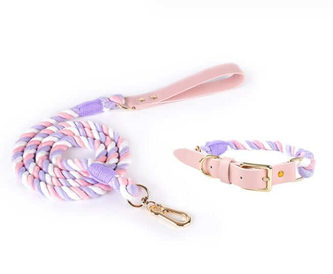 EleganceBound Collar Set, rope leash and collar with premium leather for dogs and cats, stylish and luxurious design.