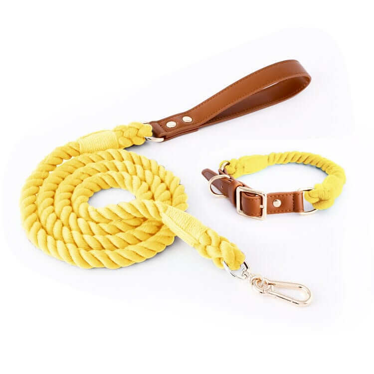 EleganceBound Collar Set - A luxurious cotton & leather collar and leash set for dogs, designed by Dogs & Cats.
