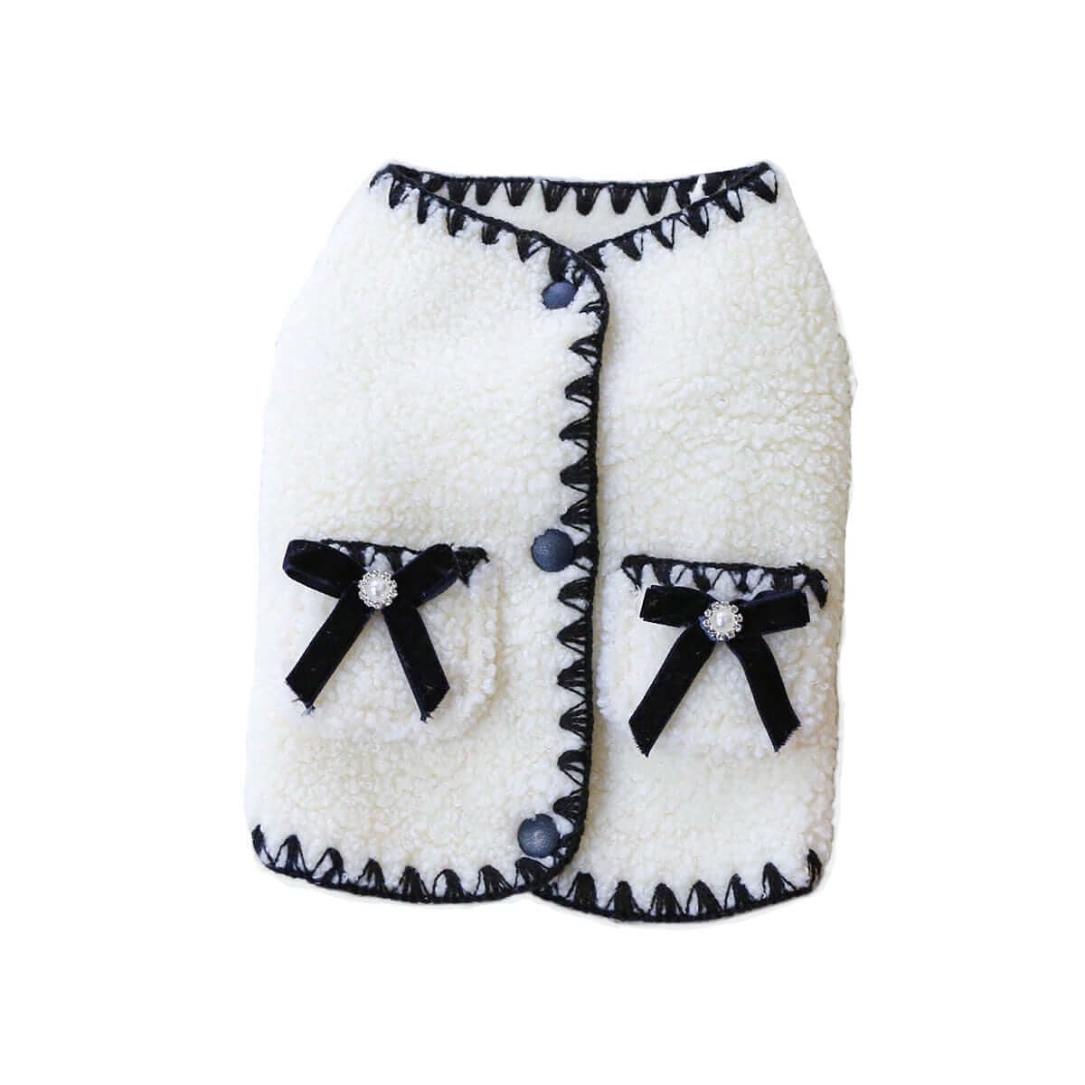 Elegant Fleece Dog Vest, luxurious fleece coat with silk ribbon bows, perfect for small dogs and puppies by Dogs & Cats.