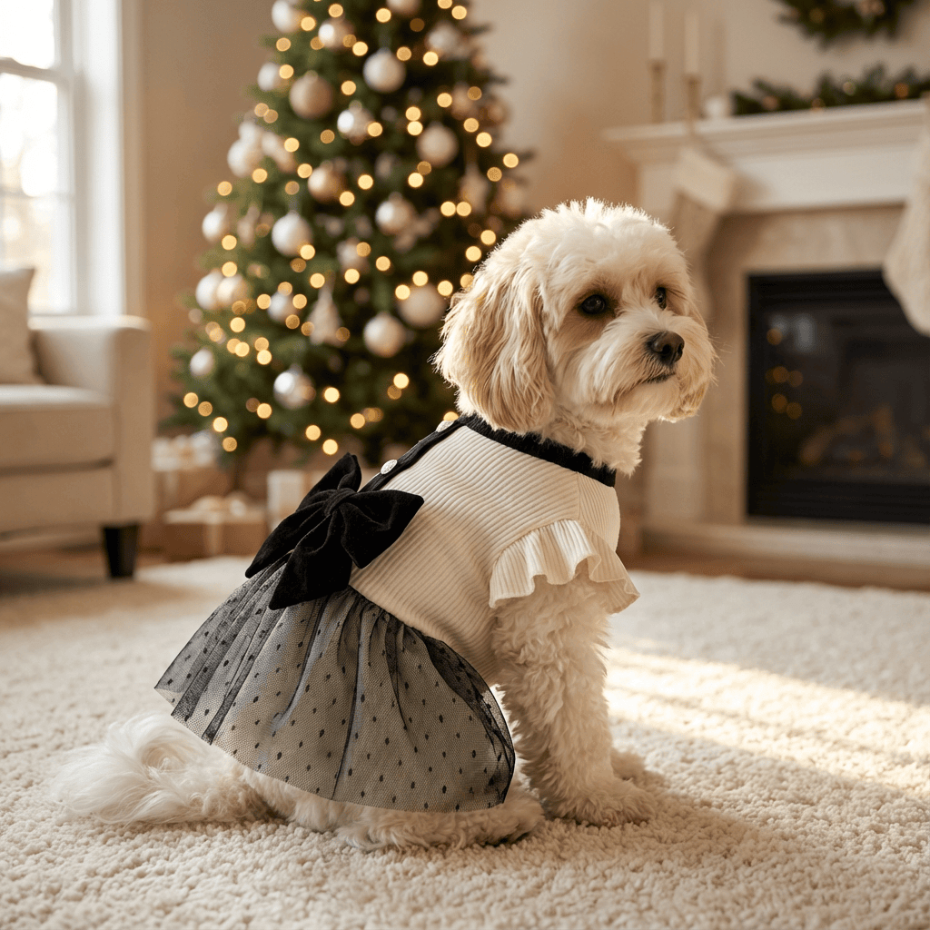 Elegant Pet Bow Dress for dogs, featuring a stylish bow and breathable fabric, perfect for special occasions.