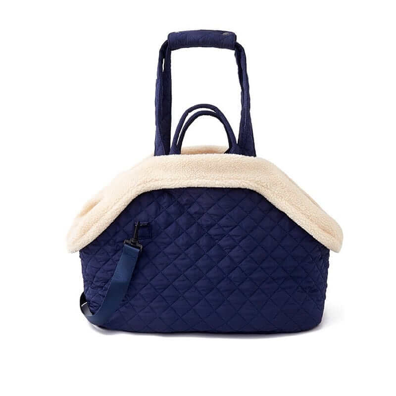 Elegant Quilted Pet Carrier for dogs & cats, featuring chic quilted design and plush interior for stylish pet travel.