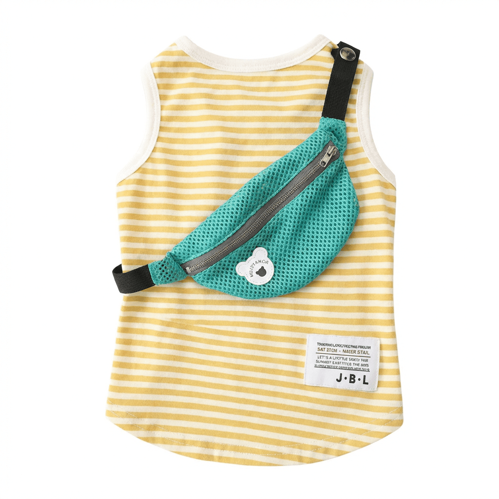 Fanny Pack Dog Vest, sleeveless dog tank, breathable, stylish design for dogs, by Dogs & Cats brand.