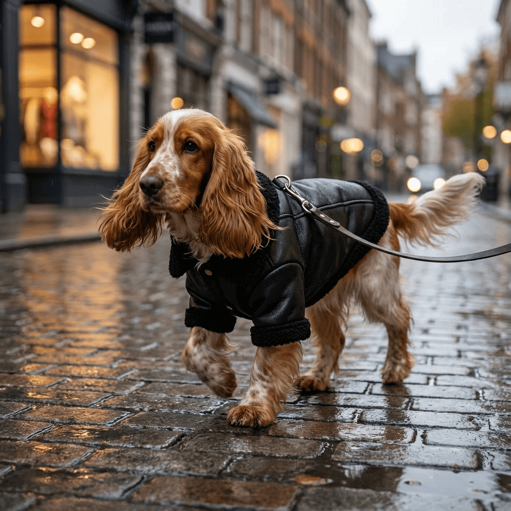 Faux Leather Dog Jacket for stylish dogs, featuring faux leather exterior and cozy fleece lining by Dogs & Cats.