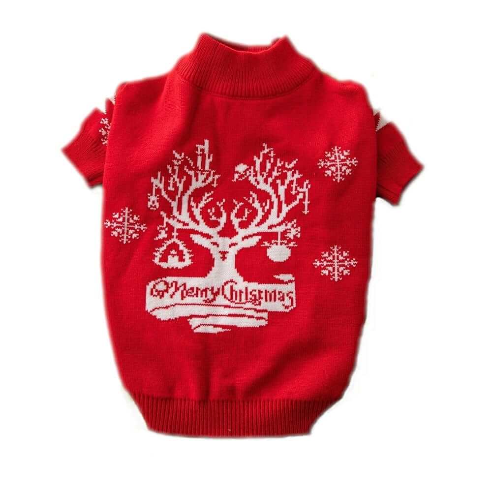 Festive Comfort Pet Sweater, red holiday sweater for dogs & cats, soft fabric, ideal for winter celebrations.
