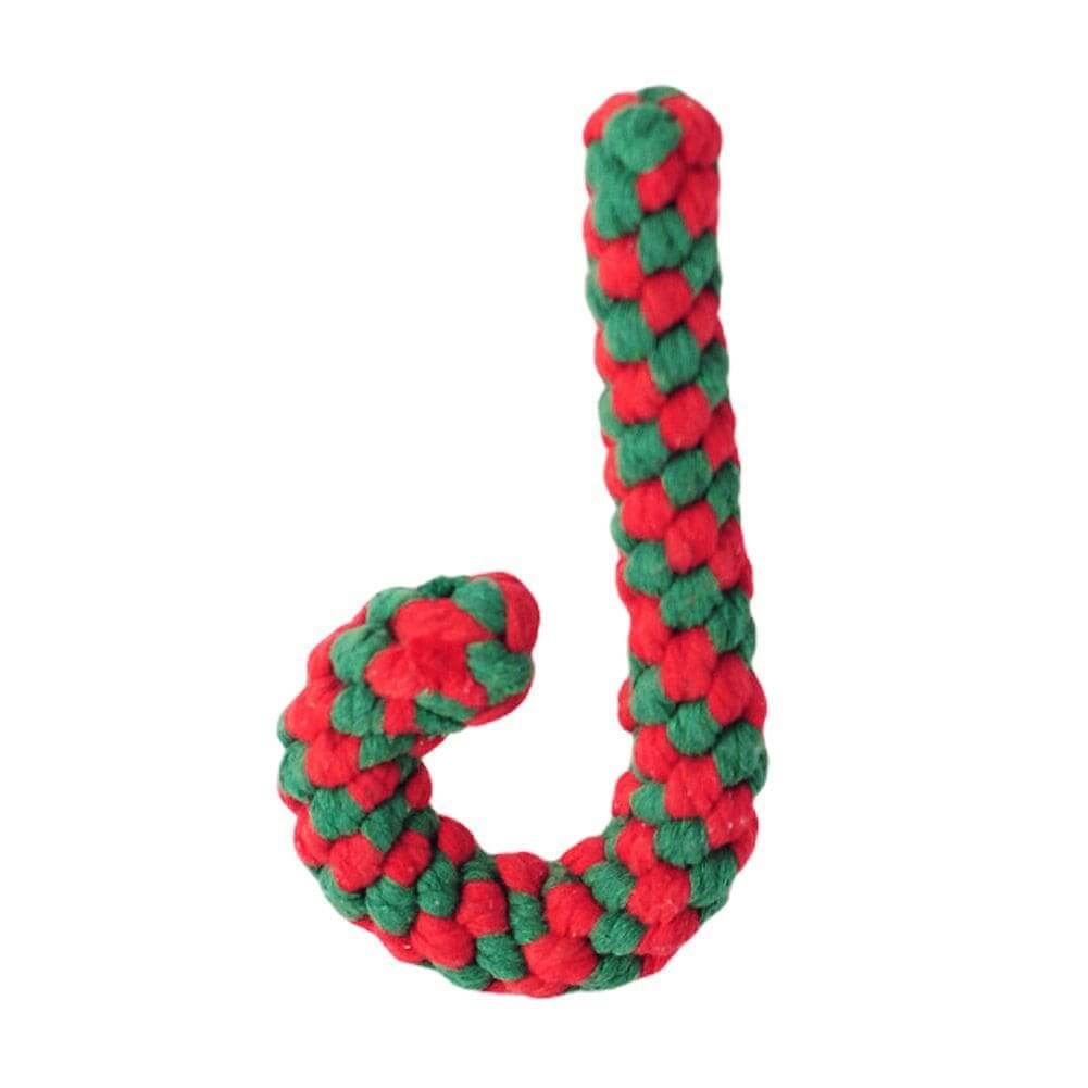 Festive Dog Tooth Cleaning Toys in a colorful red and green rope design for dental health and entertainment for dogs.