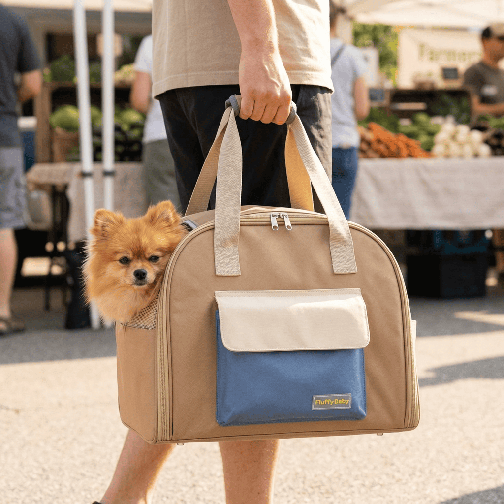 Foldable Pet Travel Backpack for Dogs & Cats by Plushy Pet, features spacious design and easy-to-carry handles.