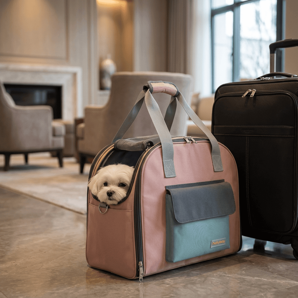 Foldable Pet Travel Backpack for dogs and cats, showcasing foldable design and spacious interior with a pet inside.